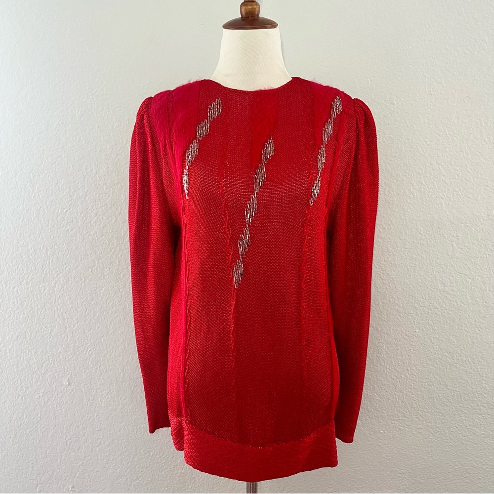 Paca Vintage Red Sweater w Shoulder Pads Size Medium Open Back